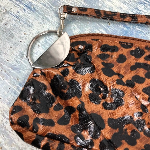 Faux patent leather leopard print zip wristlet - Picture 3 of 8
